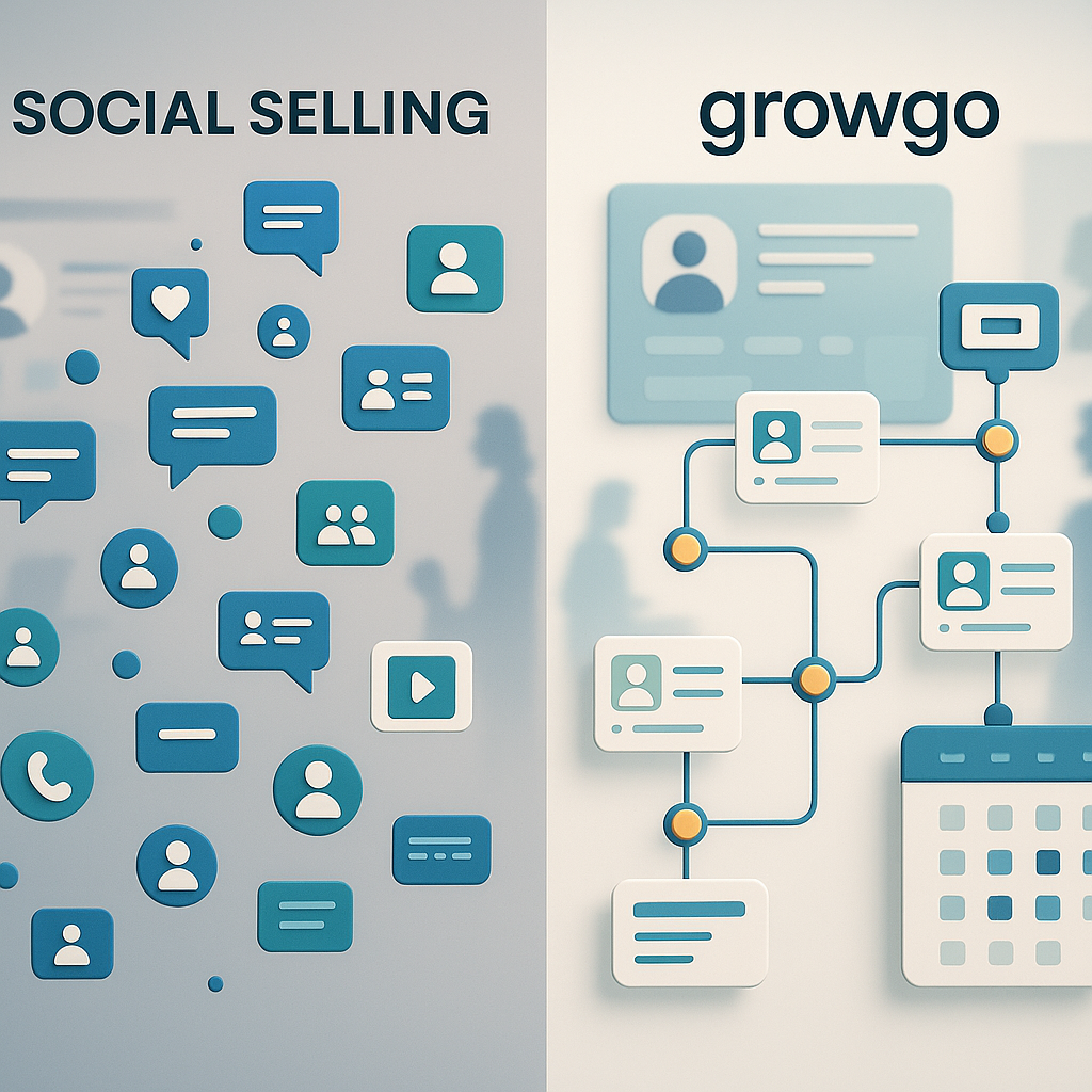 Illustratie bij growgo vs social selling: wat werkt beter als je meer afspraken wilt?