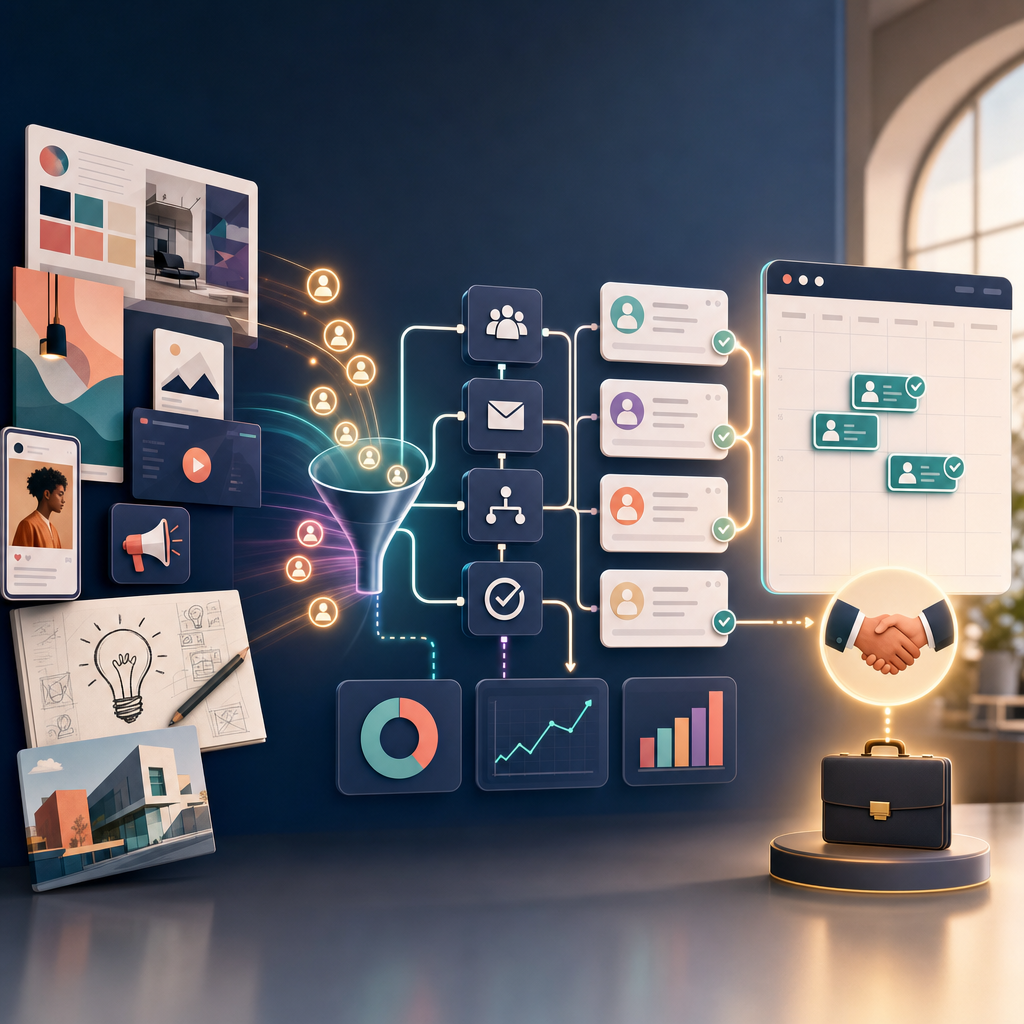 Illustratie bij Inbound leads voor creatieve bureaus: zo bouw je een systeem dat afspraken oplevert