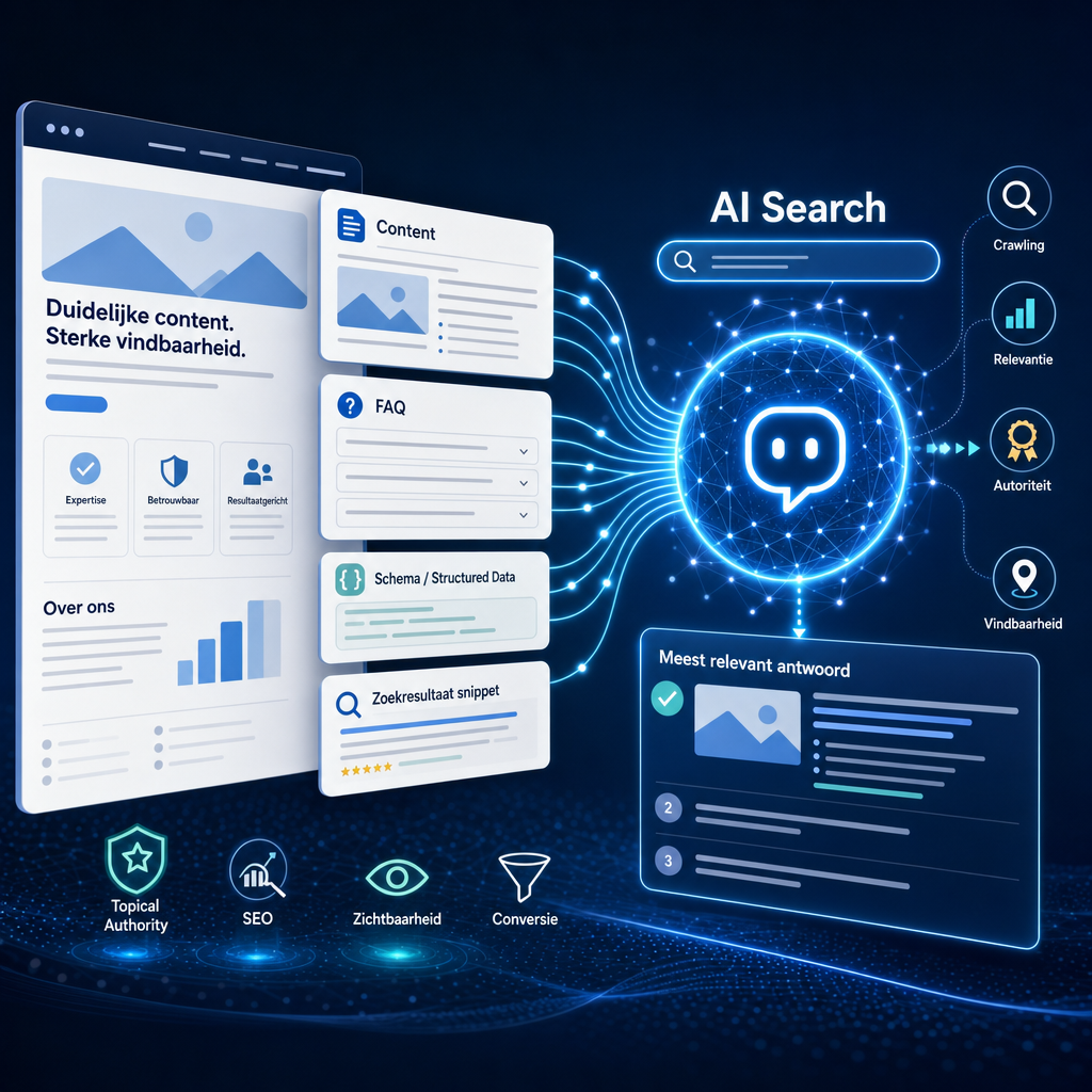 Illustratie bij AI jouw content laten gebruiken: zo zorg je dat AI Search je bedrijf vindt